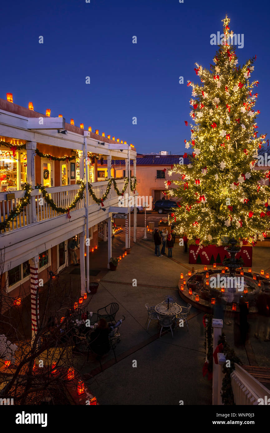 Christmas tree, Plaza Don Luis, Old Town Albuquerque, New Mexico USA Stock Photo