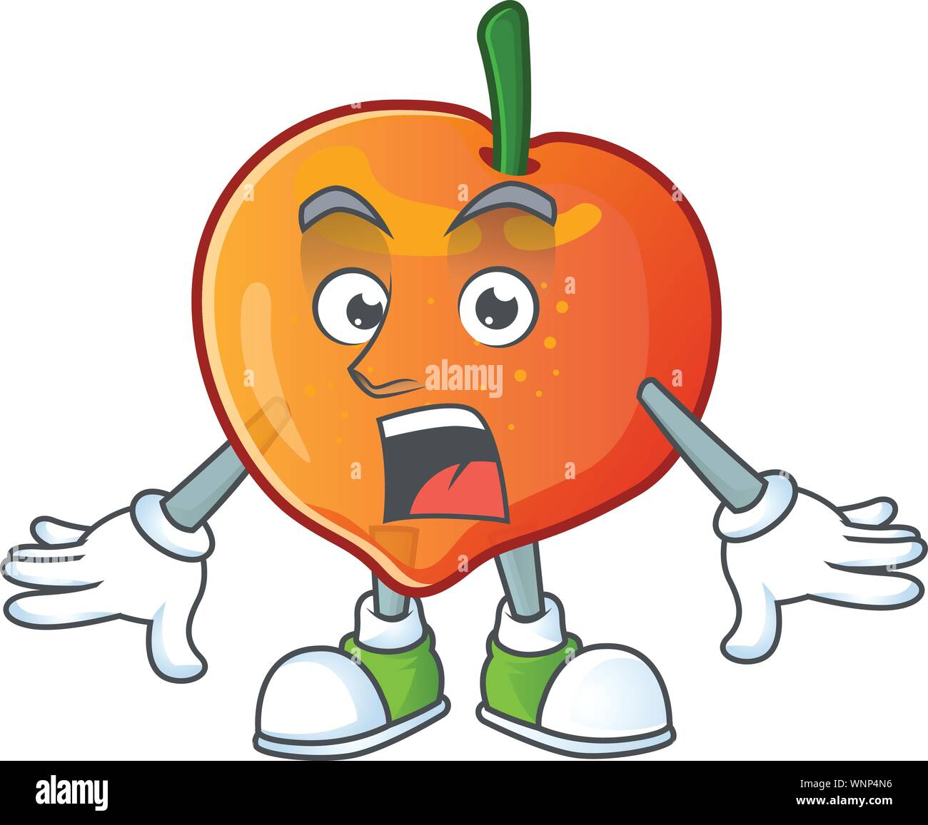 Surprised nectarine cartoon character on a white background Stock