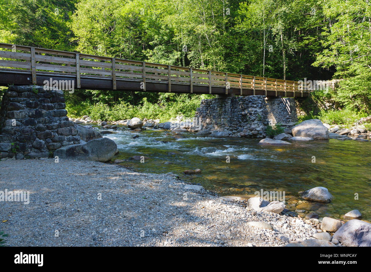 A footbridge, which crosses Franconia Brook, along the Lincoln Woods ...