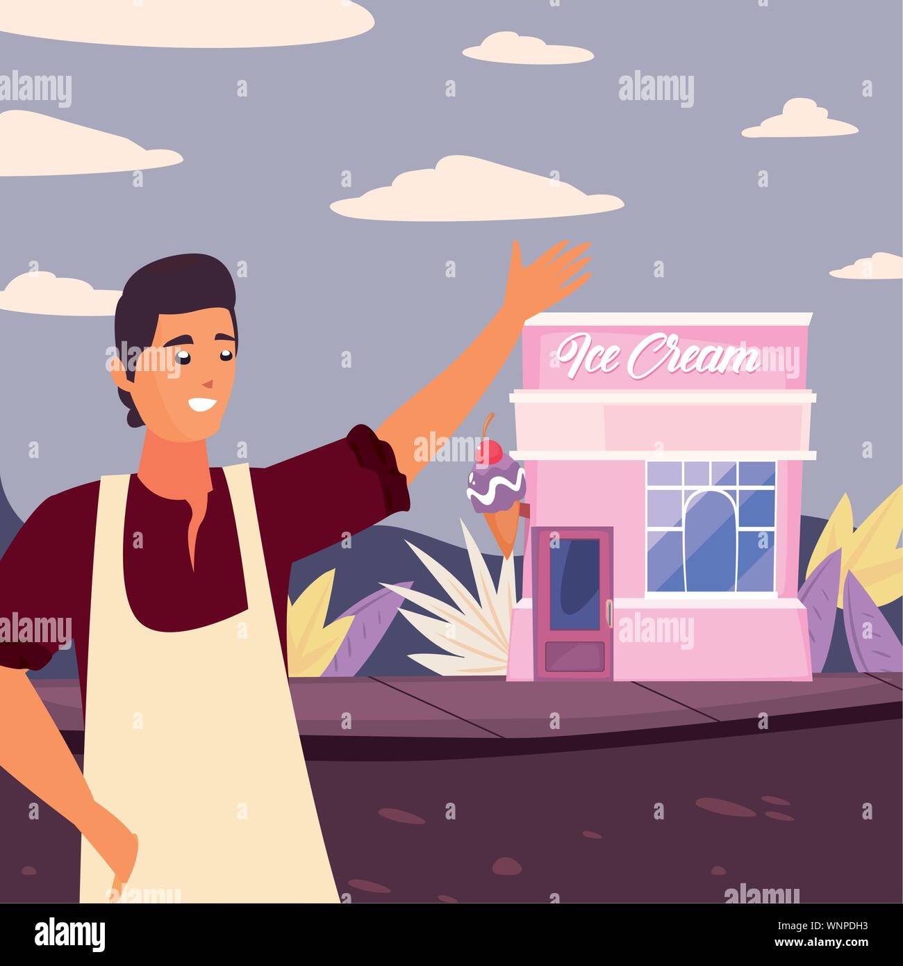 vendor ice cream shop street market commerce vector illustration Stock ...