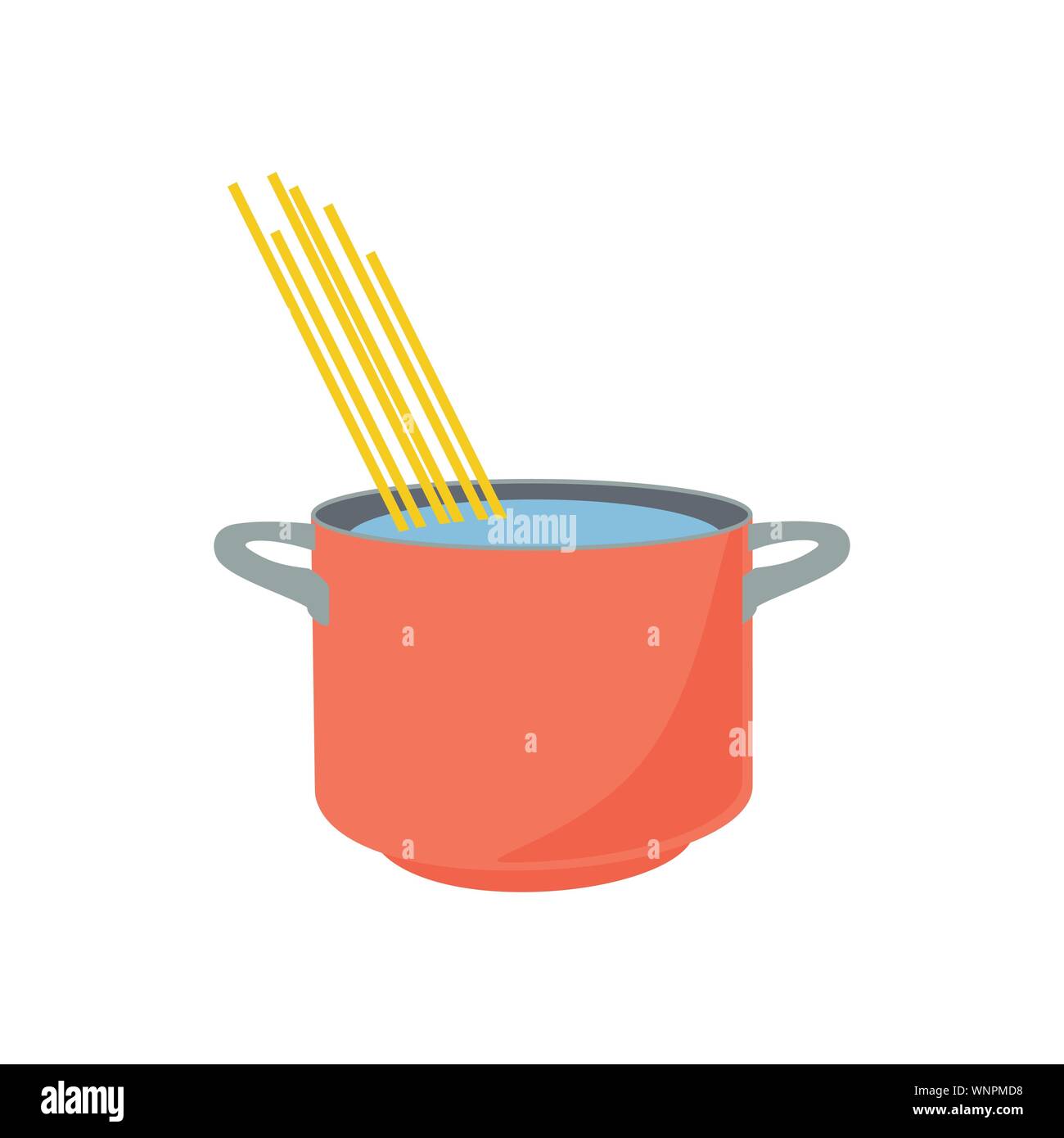Spaghetti boiling in hot water cooking pot isolated on white background