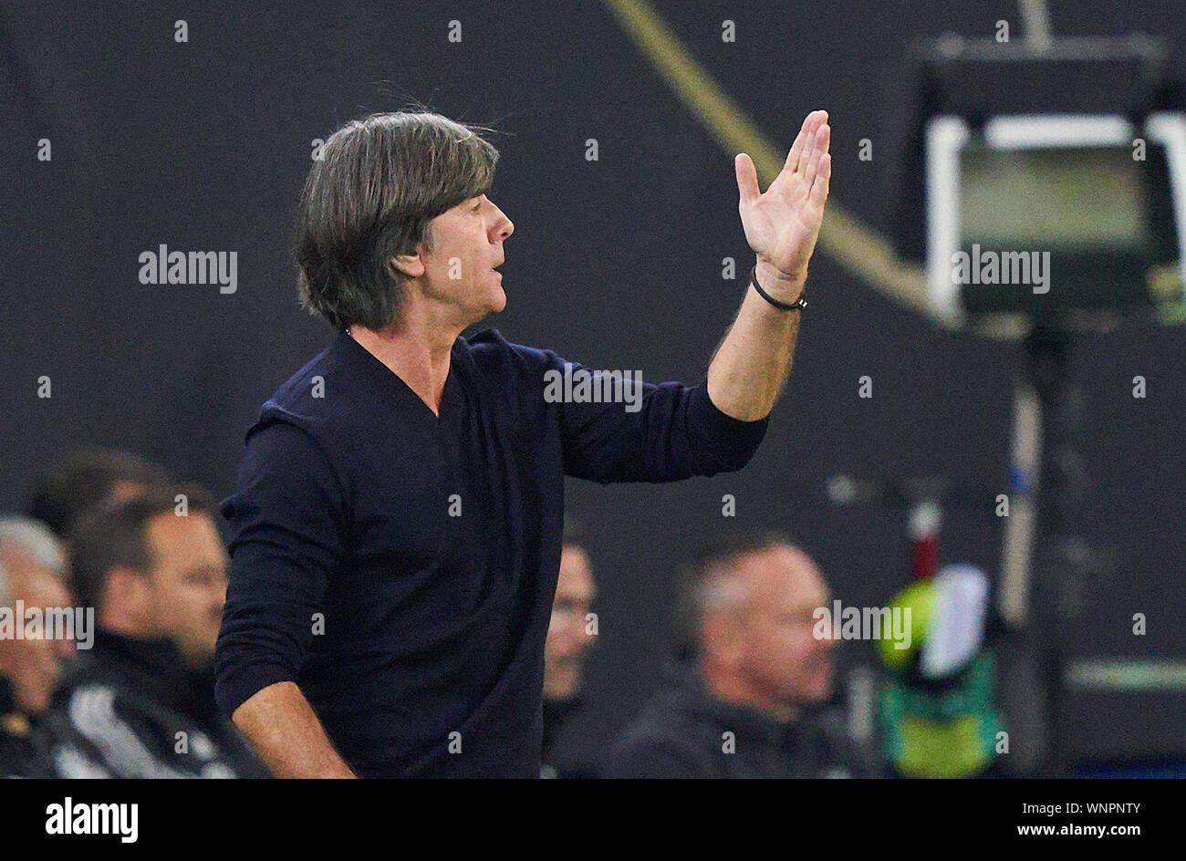 Hamburg, Germany. 06th Sep, 2019. DFB headcoach Joachim Jogi LOEW, LÖW, Gesticulate, give instructions, action, single image, gesture, hand movement, pointing, interpret, mimik, GERMANY - NETHERLANDS Football Euro 2021 qualification Season 2019/2020, EM-Qualifikation Group C Hamburg, Germany, September 06, 2019. Credit: Peter Schatz/Alamy Live News Stock Photo