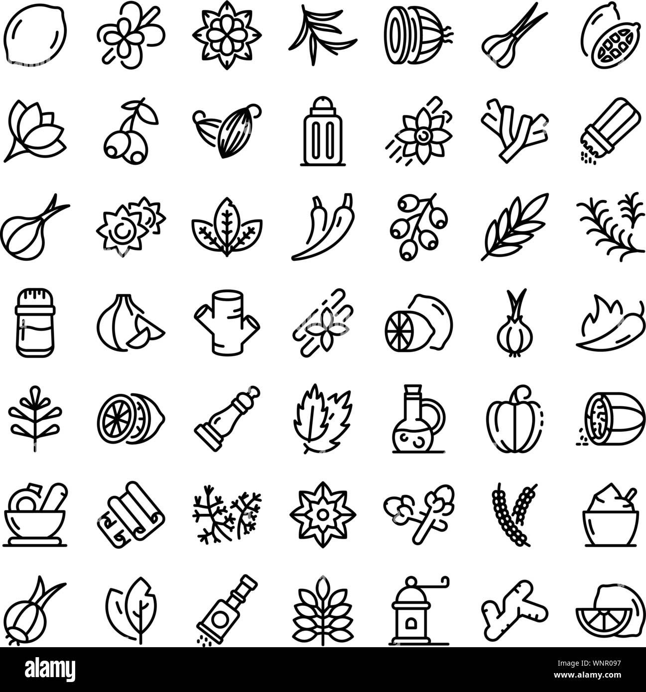 Condiment icons set, outline style Stock Vector