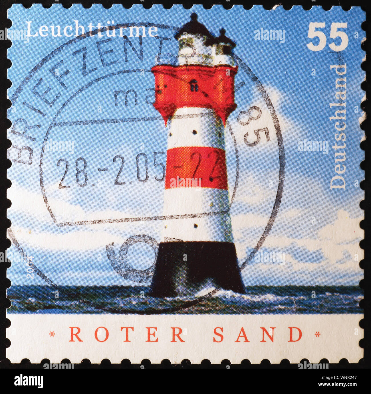 Beautiful lighthouse on german postage stamp Stock Photo