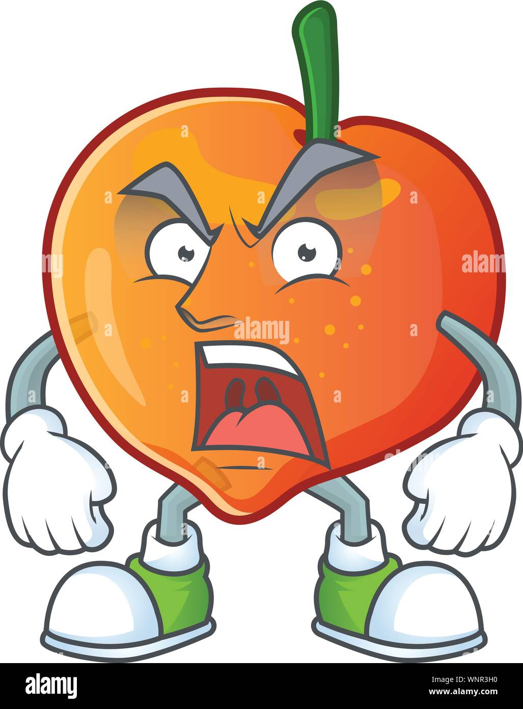 Angry nectarine cartoon character on a white background Stock Vector