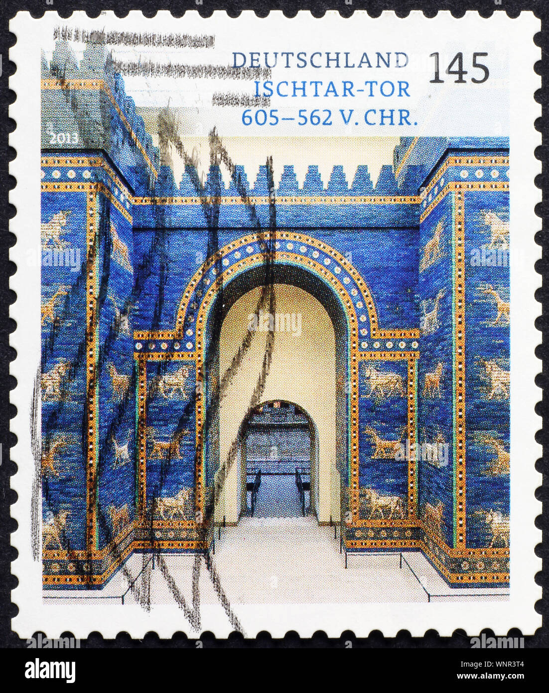 Ishtar Gate of Babylon on german postage stamp Stock Photo