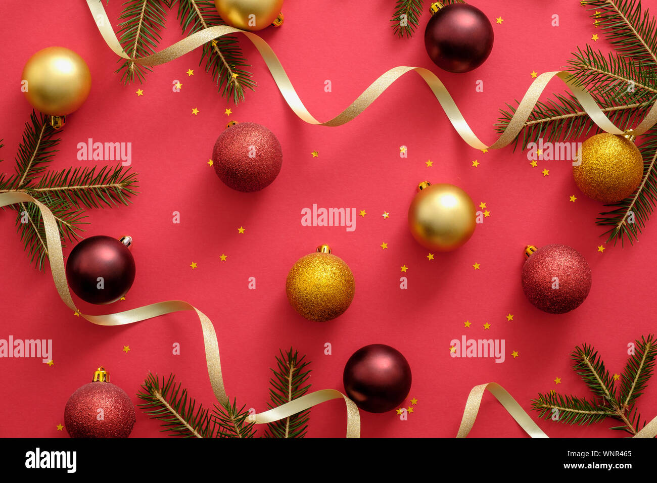 Christmas Composition With Christmas Decorations Balls Gold