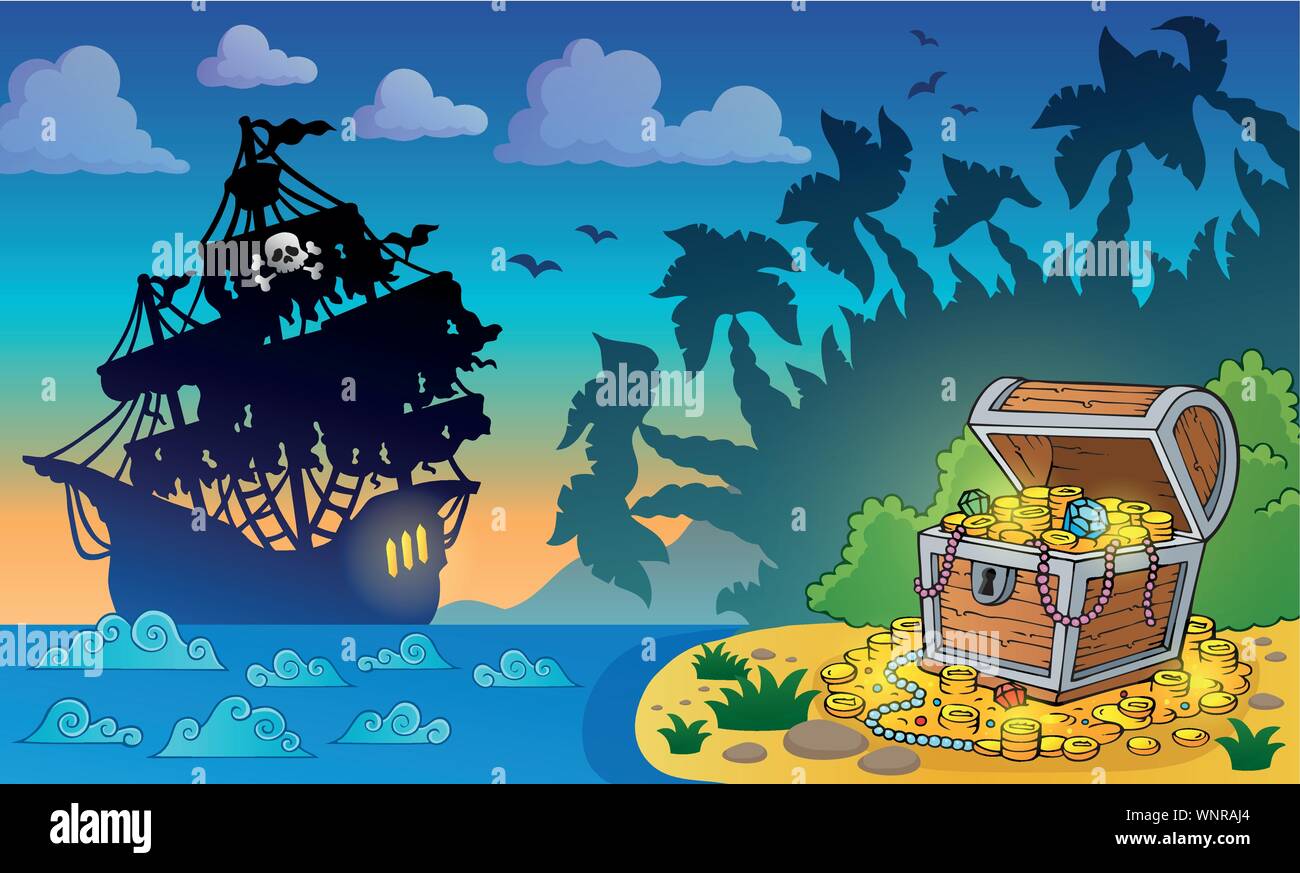 Pirate theme with treasure chest 5 Stock Vector