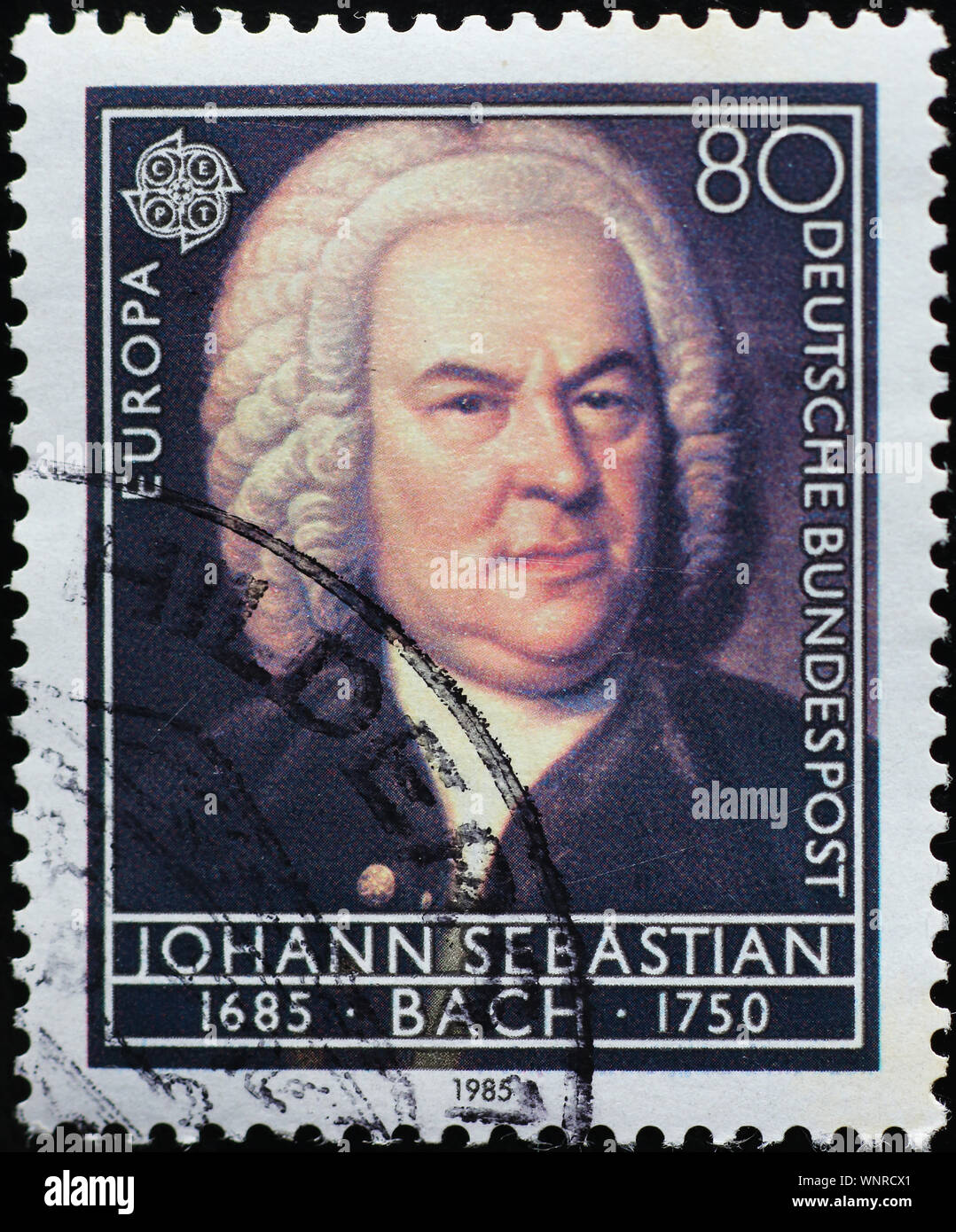Portrait of Johann Sebastian Bach on german stamp Stock Photo