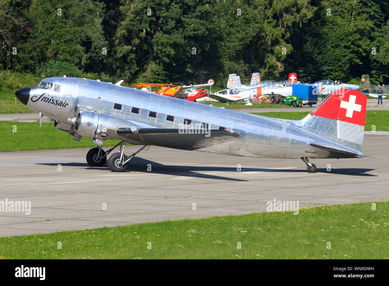 Sant Stephan, Switzerland - September 3, 2019: Douglas DC-3C vintage airliner N431HM Stock Photo