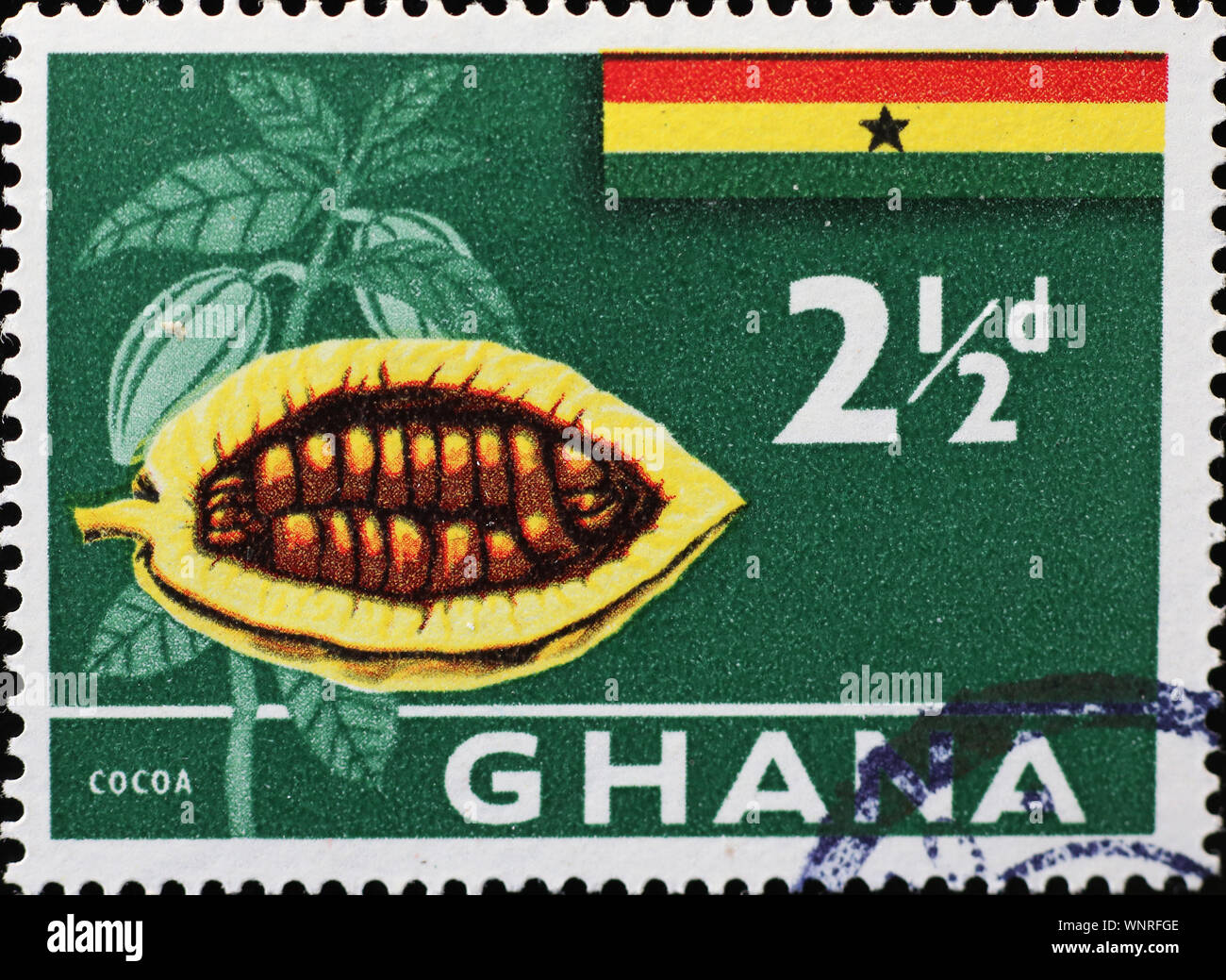 Cocoa pod on postage stamp of Ghana Stock Photo