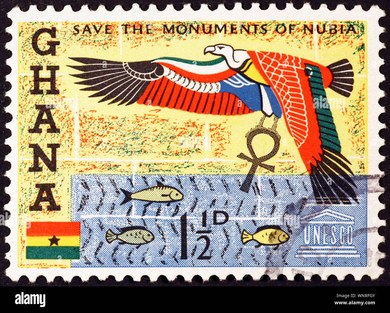 Nubian frescos on postage stamp of Ghana Stock Photo