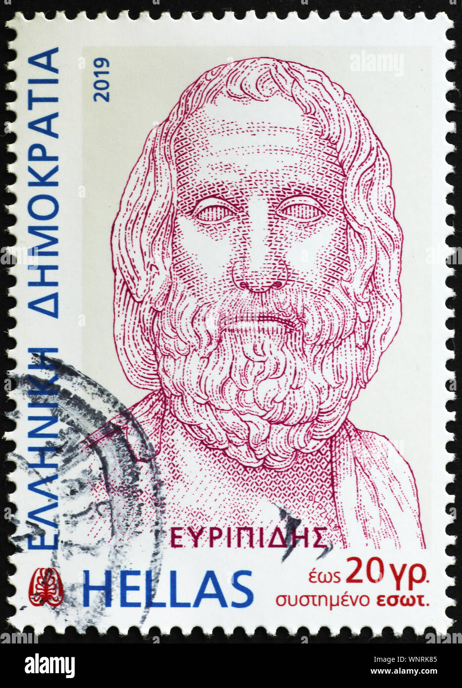 Bust of Euripides on greek postage stamp Stock Photo