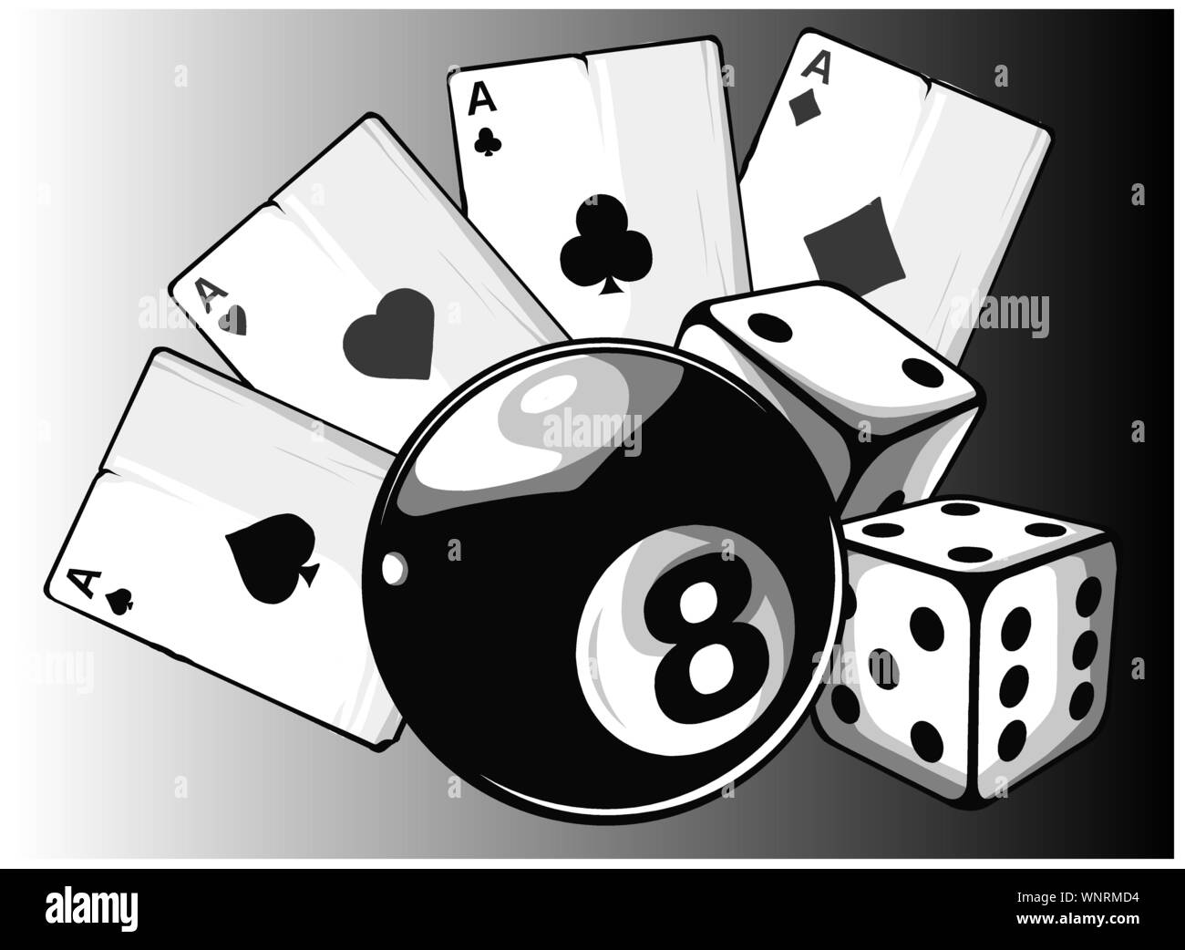 aces playing cards with number eight ball isolated on white background Stock Vector