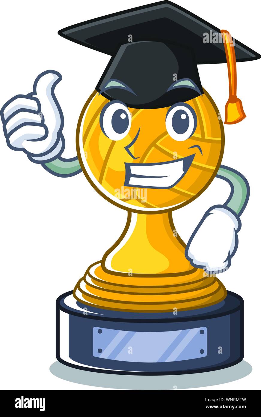 Graduation volleyball cartoon trophy in mascot cupboard Stock Vector