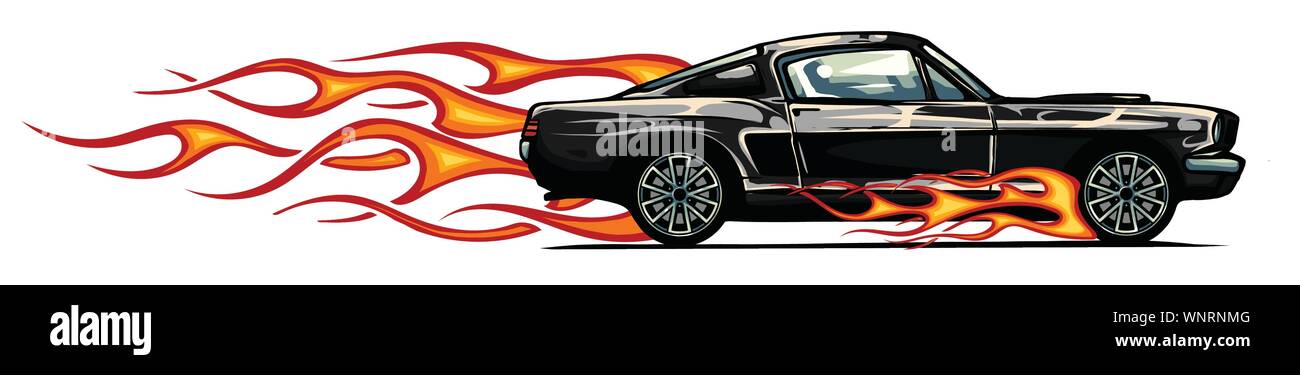 vector muscle car with flames Crazy race Stock Vector