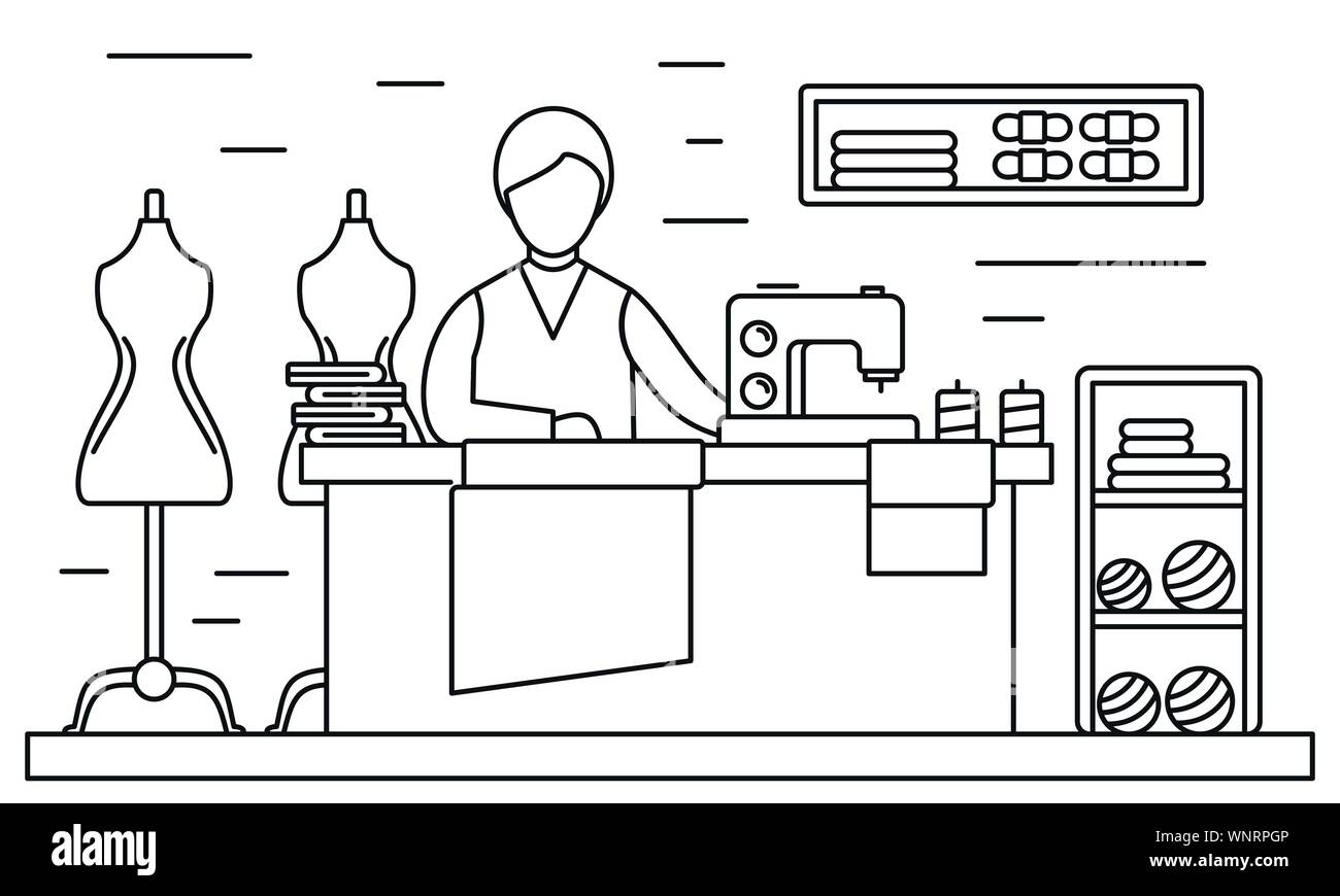 Sewing Tailor Banner Outline Illustration Of Sewing Tailor Vector