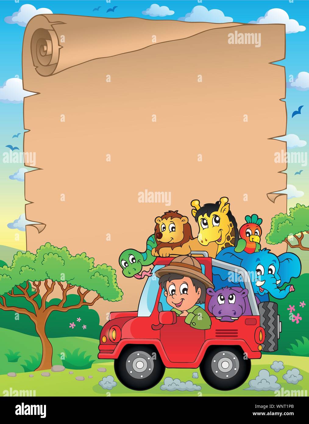 Parchment with car and traveller 1 Stock Vector Image & Art Alamy