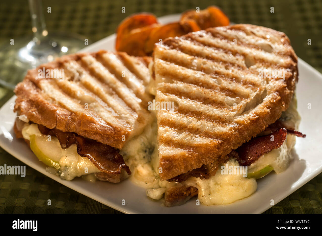 Grilled Blue Cheese and Fontina Panini Stock Photo