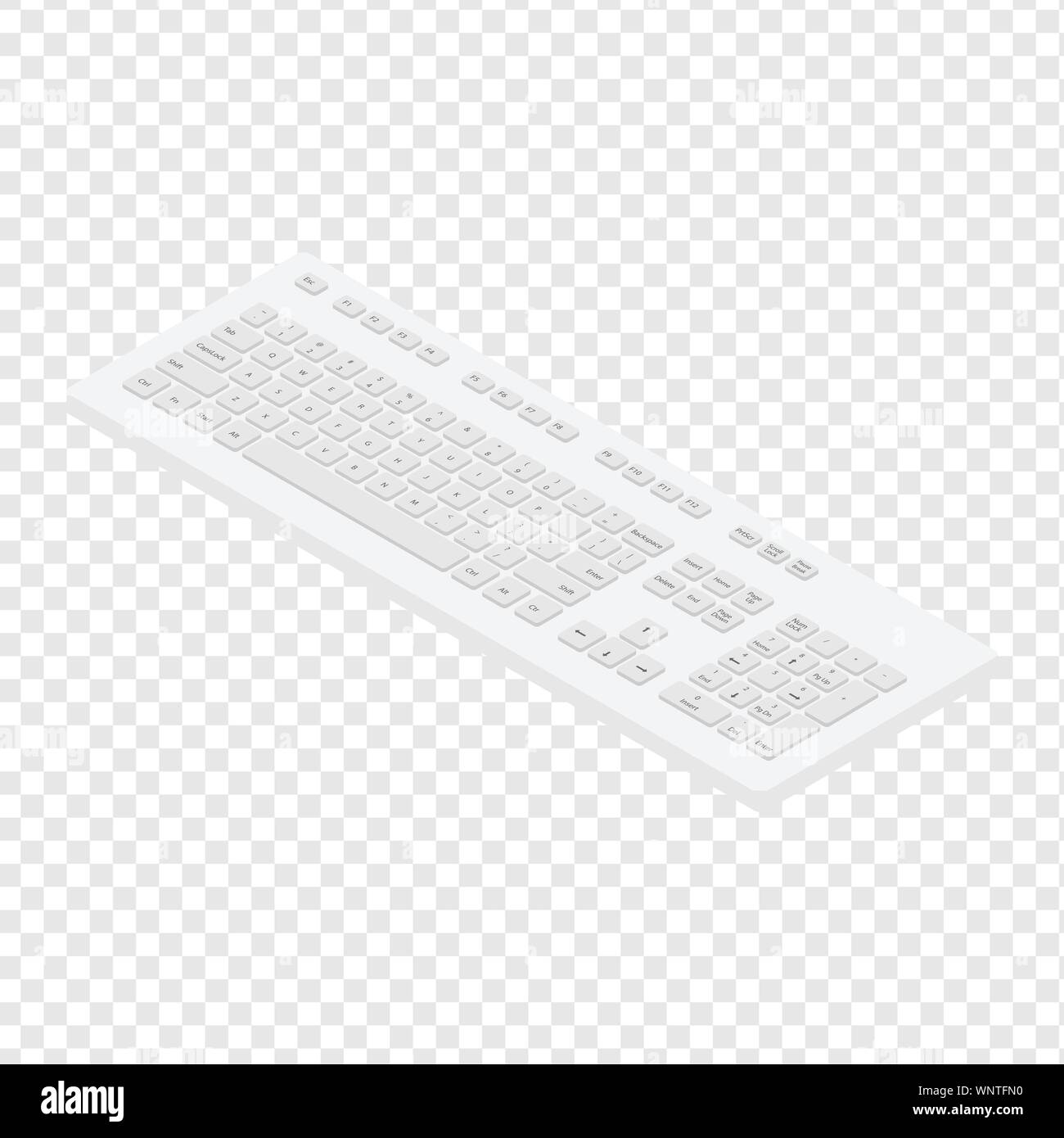 Isometric view white pc keyboard. Personal computer tool to write words Stock Vector