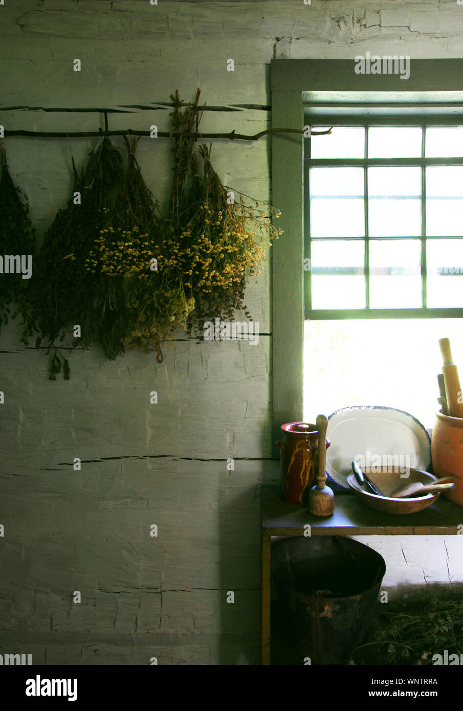 Flowers Drying by Window on Farm in Upstate New York Stock Photo Alamy