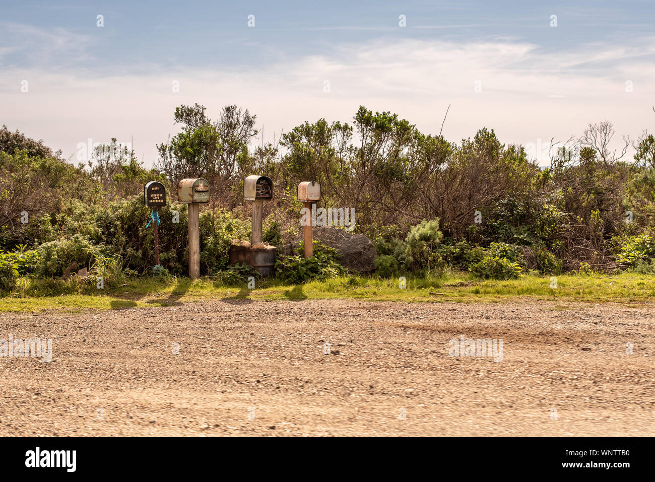 Antique mailboxes on US Highway 1 Stock Photo
