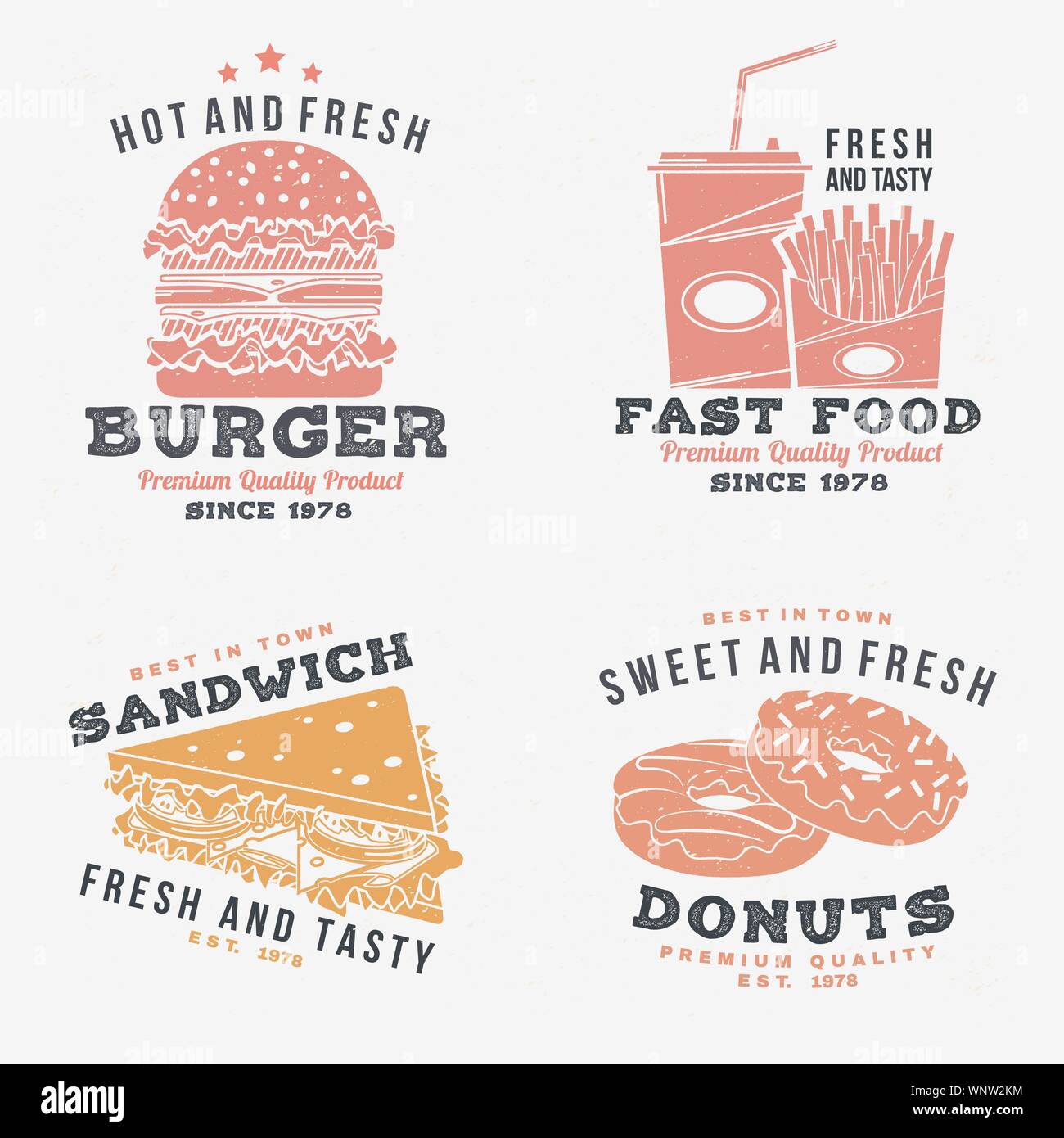 Set Of Fast Food Retro Badge Design Vector Vintage Design With