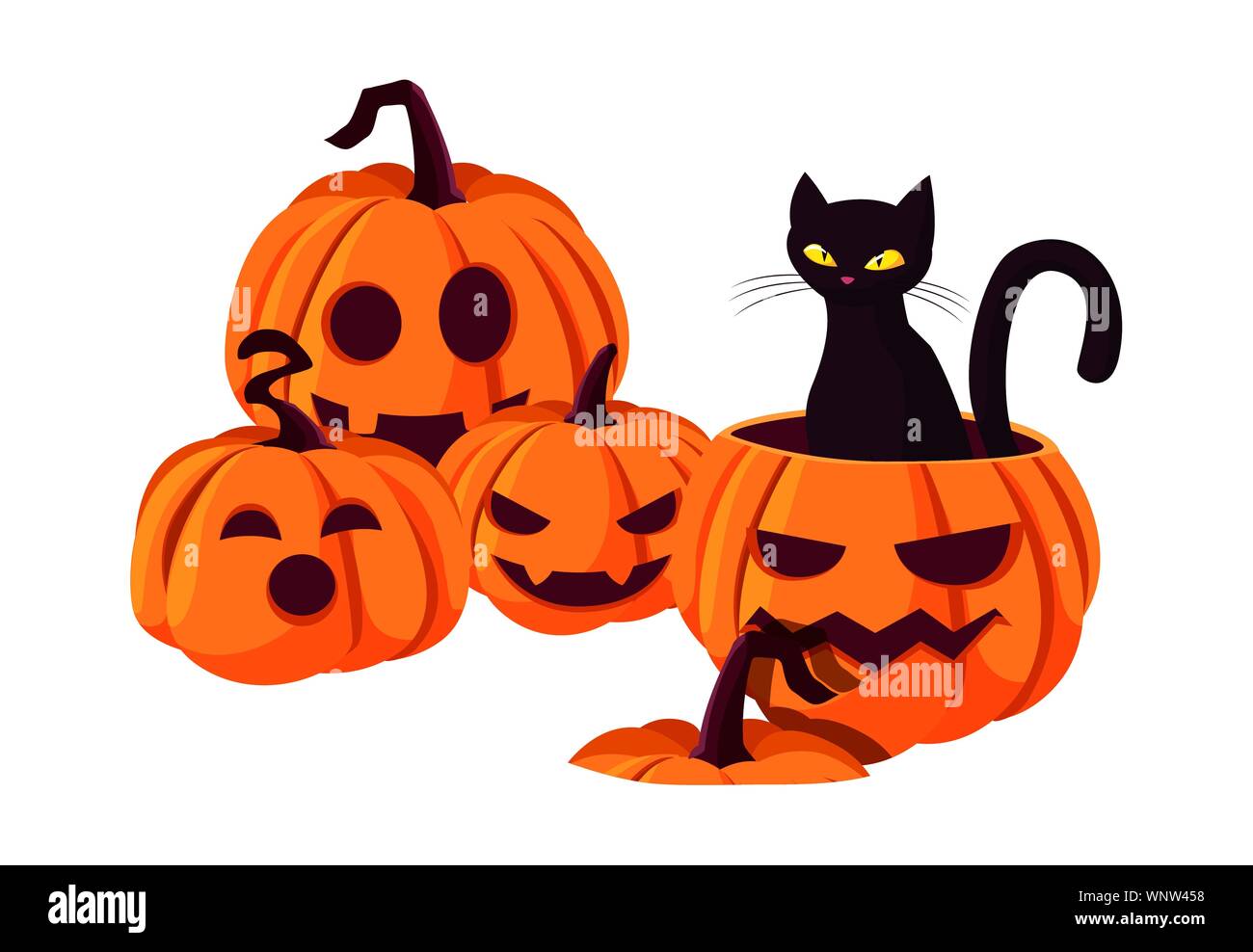 pumpkin cat happy halloween celebration night event vector illustration ...