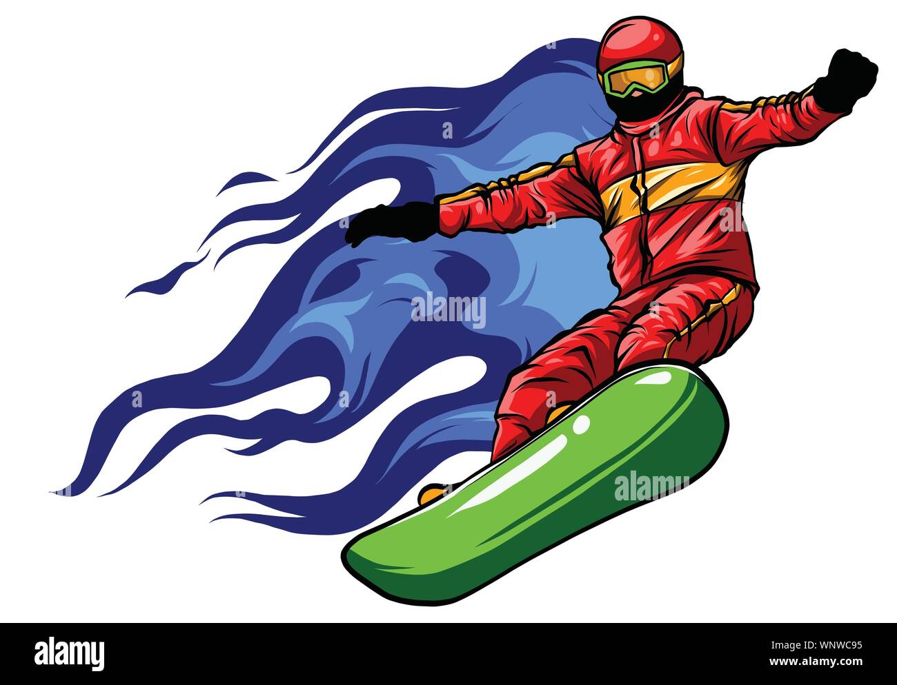 Snowboarder crow on fire vector illustration art Stock Vector