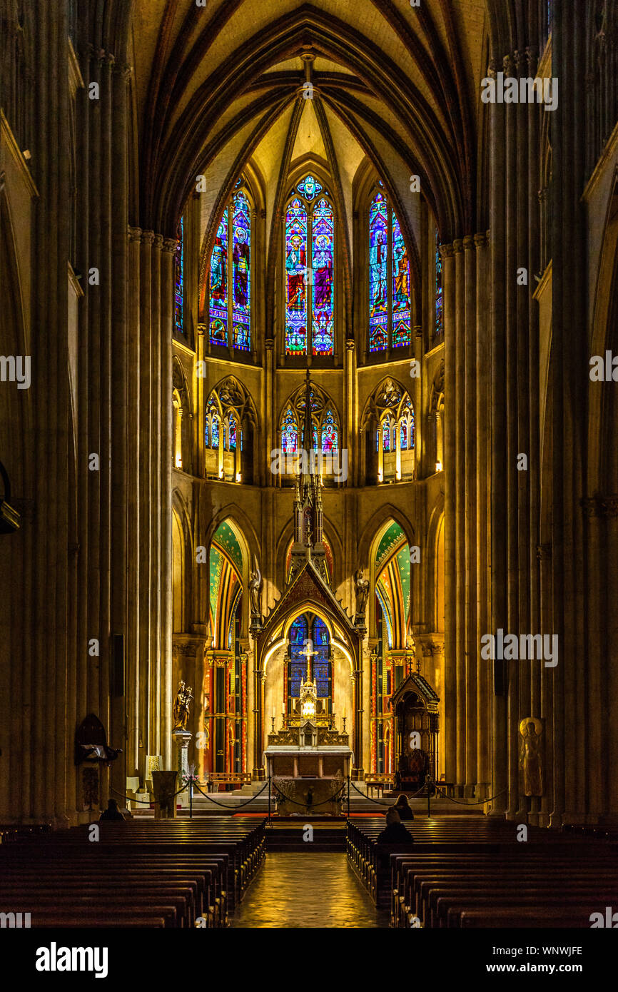 The magnificent interior of Cathedral of Our Lady of Bayonne a fine example of Gothic architecture, France Stock Photo