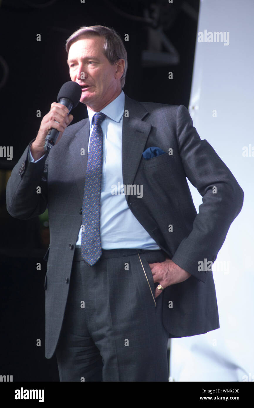 6 September 2019 - London, Parliament Square - Dominic Grieve MP (Conservative - Beaconsfield) speaking at a rally organised by the Peoples Vote campa Stock Photo
