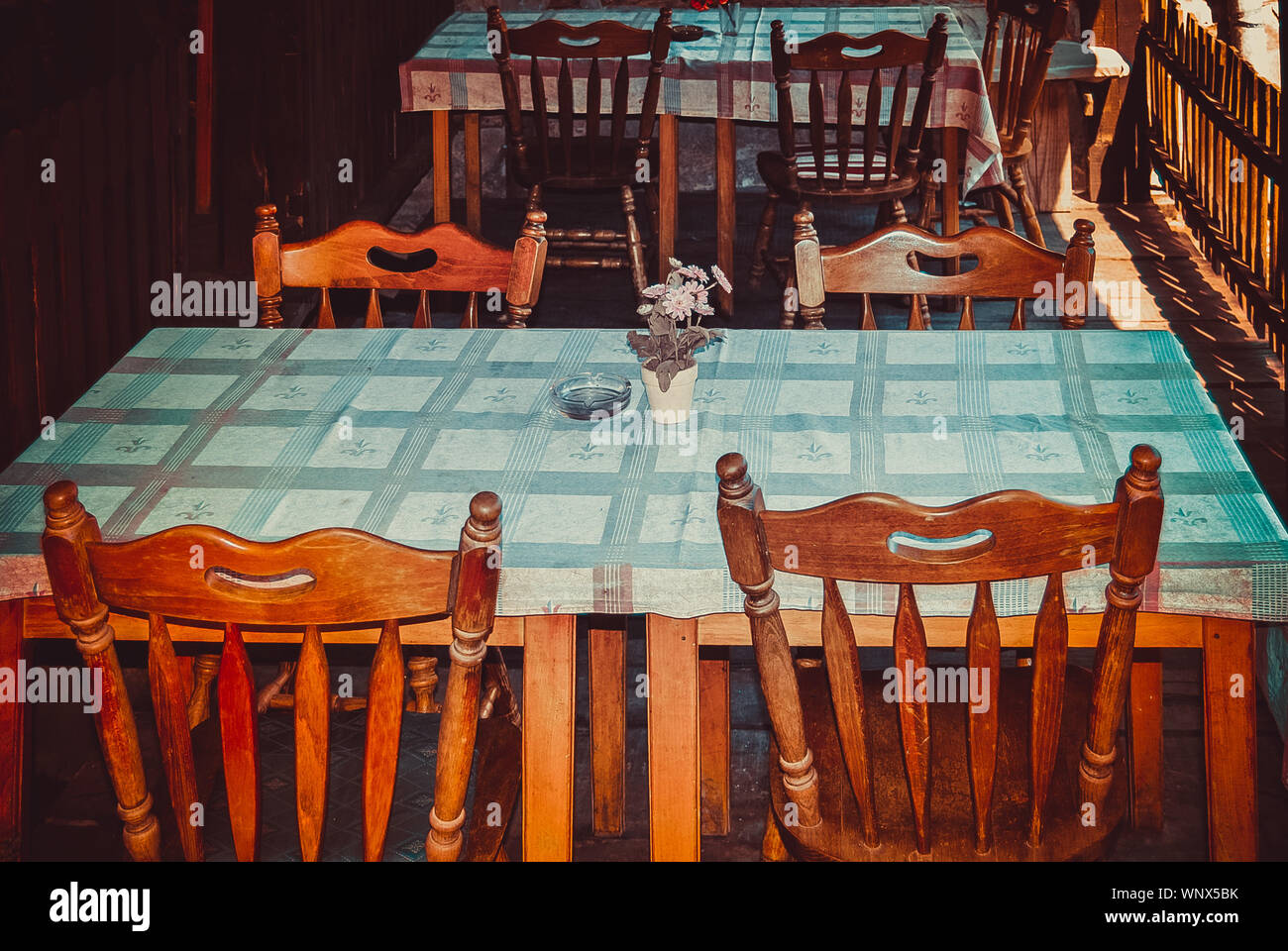 Chairs And Tables At Outdoor Restaurant Stock Photo