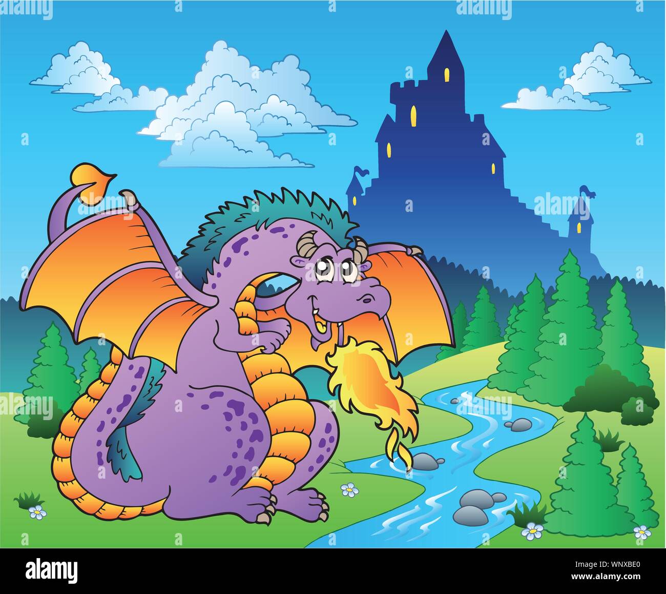 Fairy tale image with dragon 2 Stock Vector