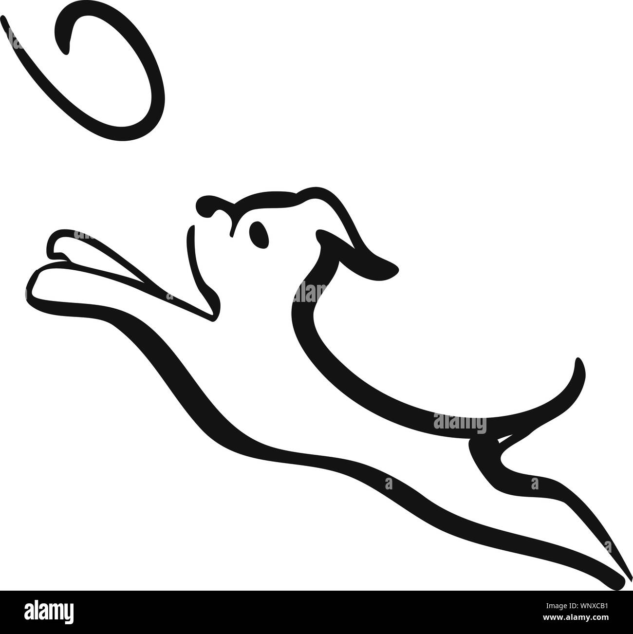 Cute dog head line art drawingvVector Illustration of Isolated Dog agility training Dog Jumping and Catching Disc. head line art drawing Silhouette on Stock Vector