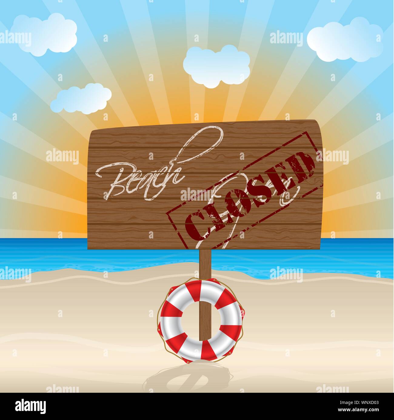 Closed beach wooden sign Stock Vector