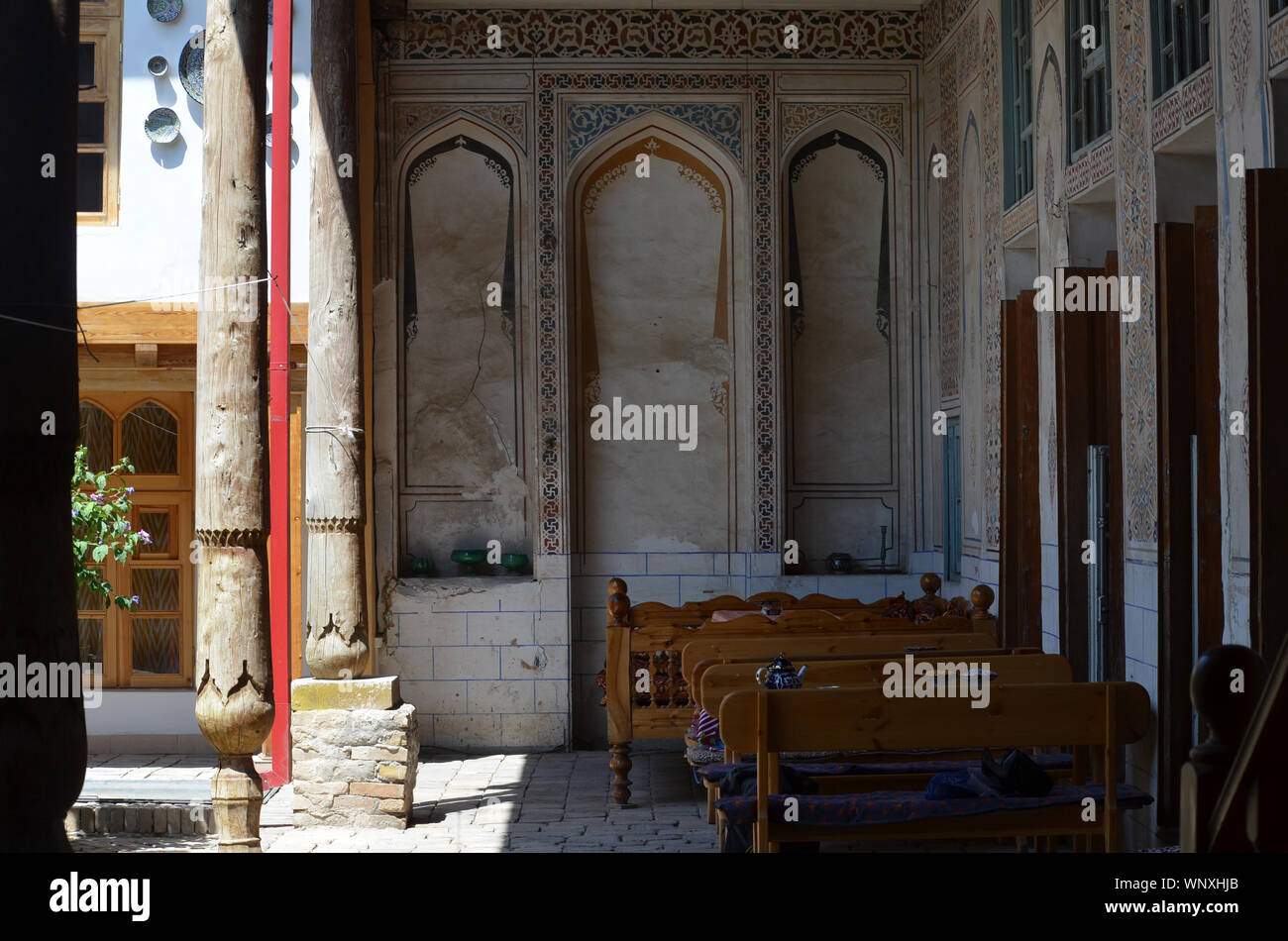 Hotel Rabat in the old quarter of Samarkand city, Uzbekistan. Part of the hotel was an old synagogue for the local Jewish community. Stock Photo