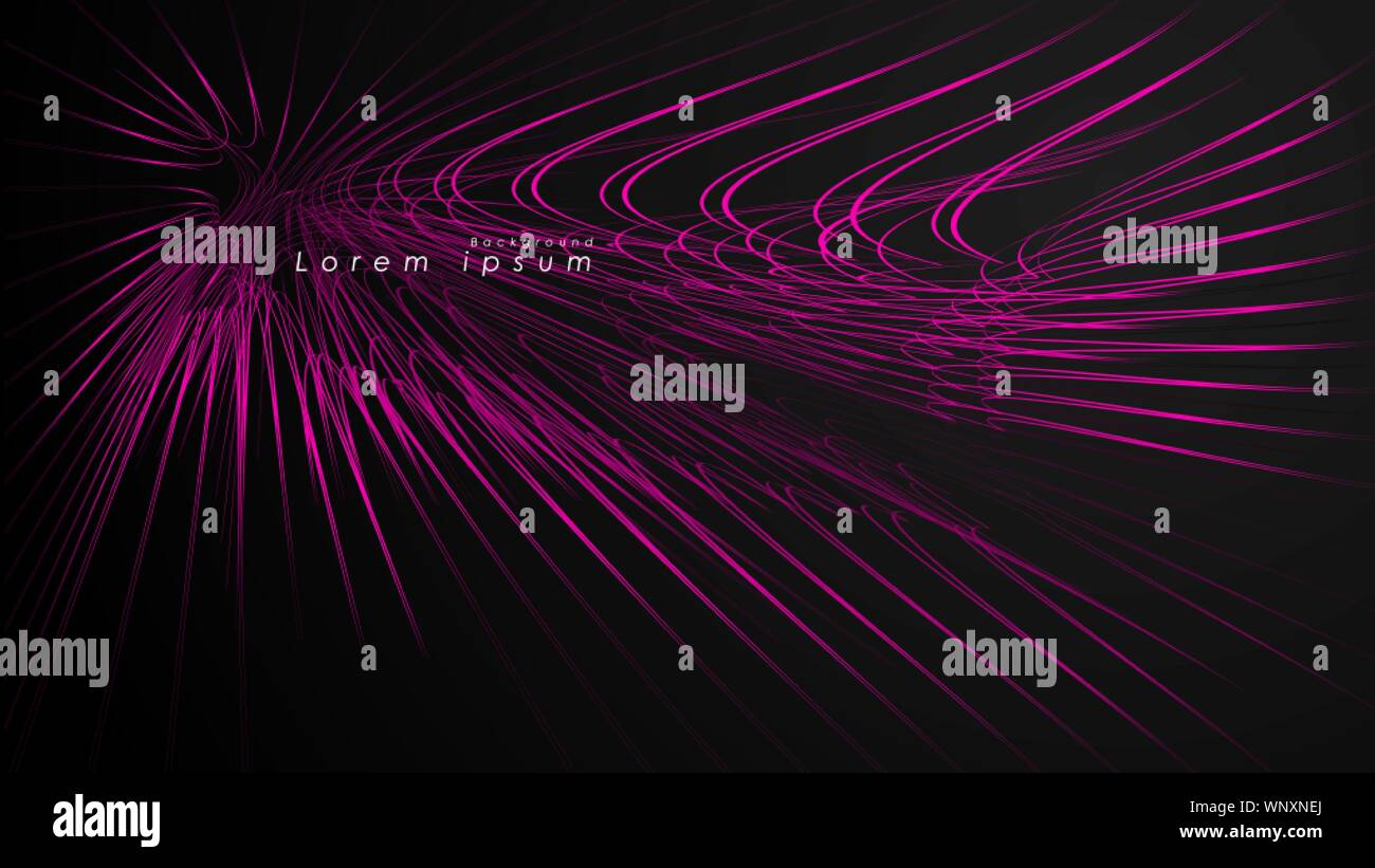 Abstract background of wavy futuristic pink lines. The pink line forms ...