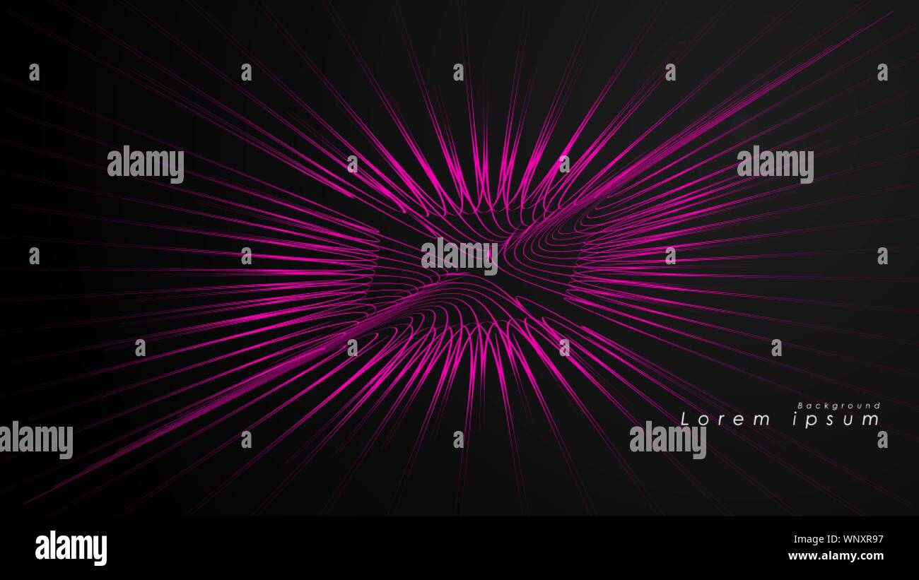 Abstract background of wavy futuristic pink lines. The pink line forms ...