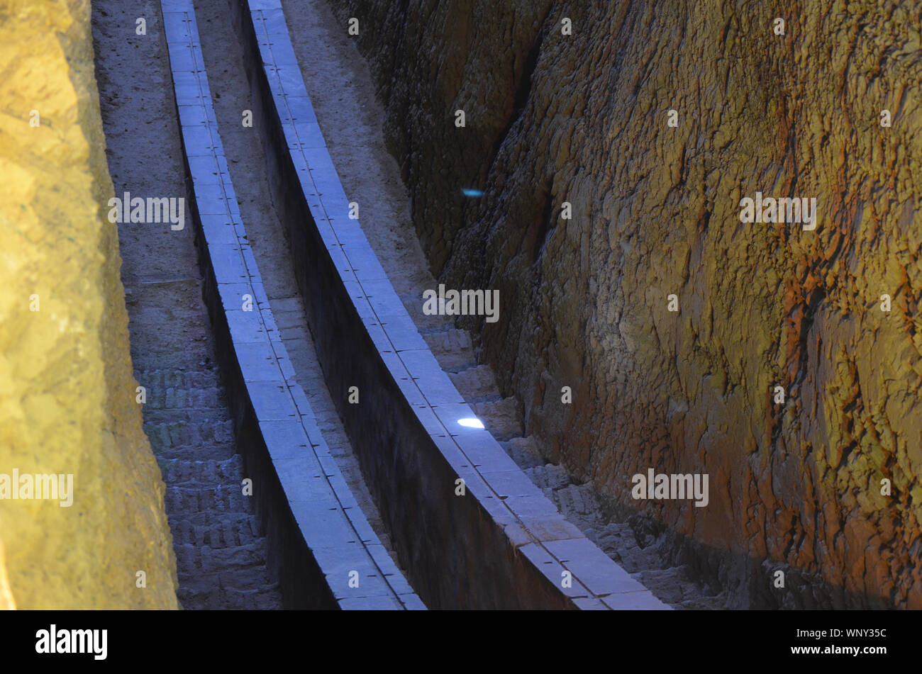 Lower section of the meridian arc at the 15th-century Ulugh Beg astronomical observatory in Samarkand, Uzbekistan Stock Photo