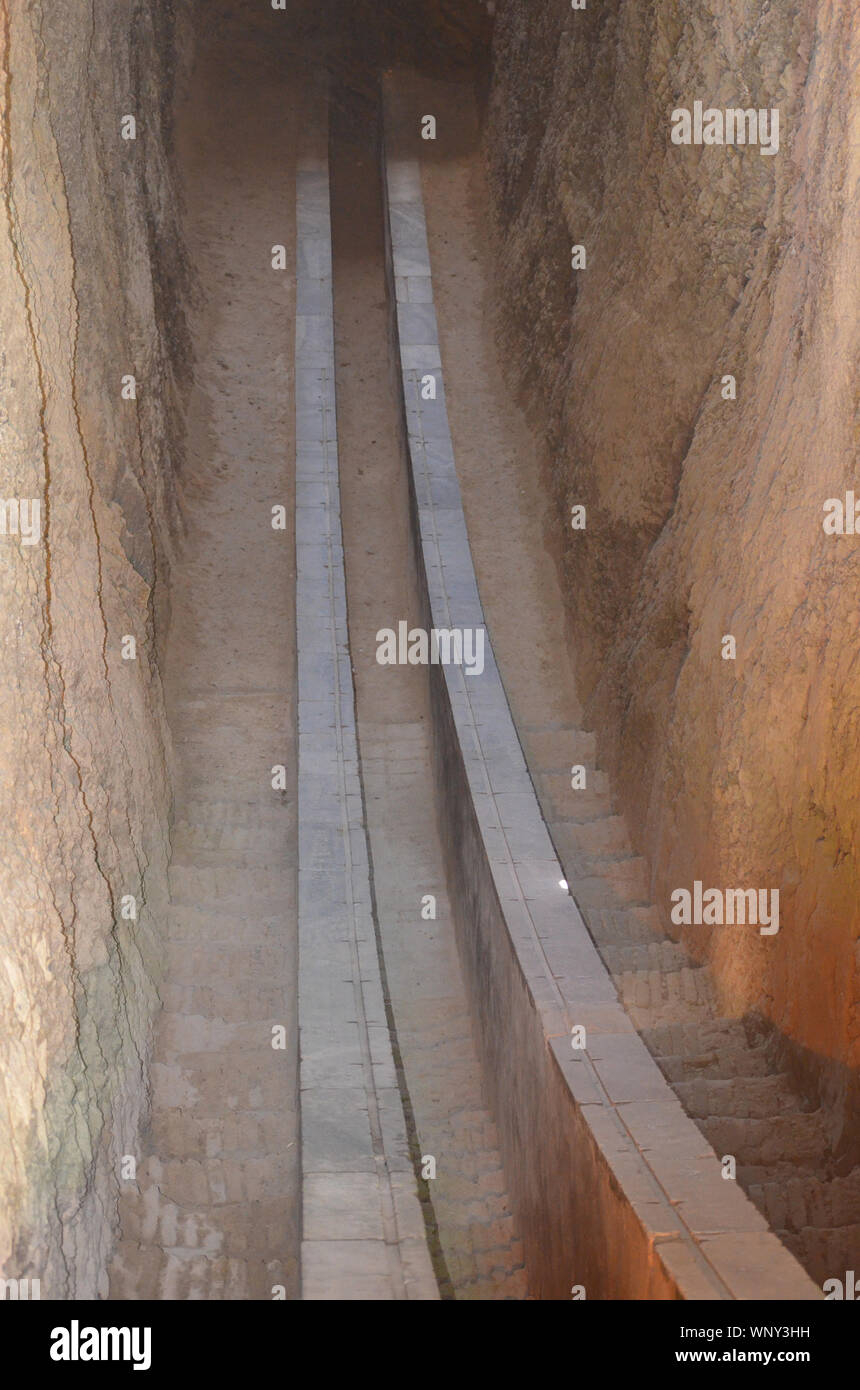 Lower section of the meridian arc at the 15th-century Ulugh Beg astronomical observatory in Samarkand, Uzbekistan Stock Photo