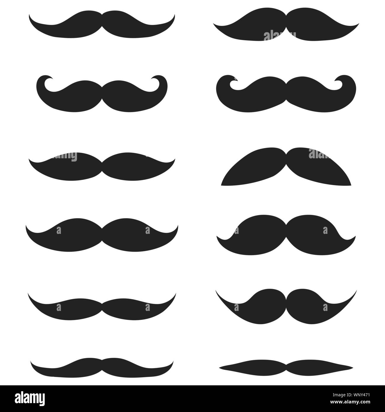 Collection of different mustache and beard of men on a white Stock Vector