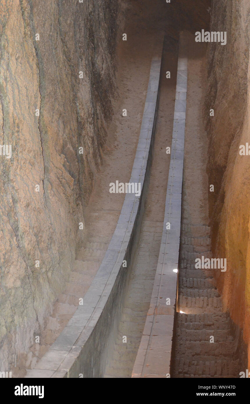 Lower section of the meridian arc at the 15th-century Ulugh Beg astronomical observatory in Samarkand, Uzbekistan Stock Photo