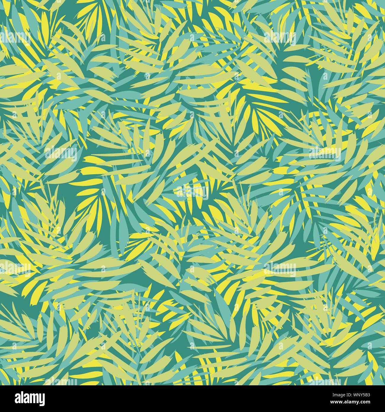 seamless vector tropical pattern with overlapping palm leaves in yellow ...