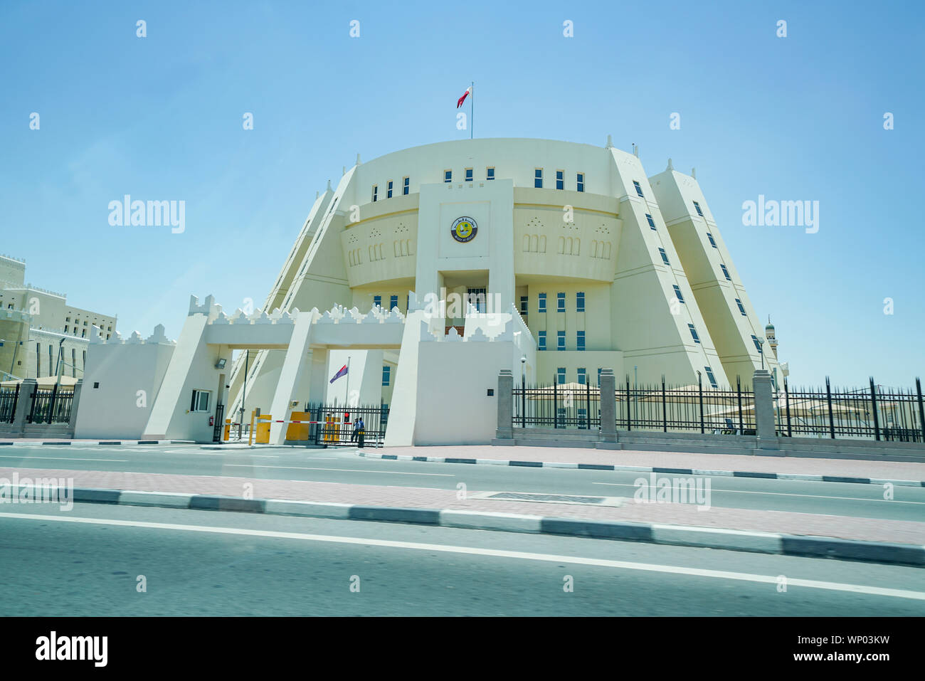 DOHA QATAR JULY 10 2019; A government building alongside a highway