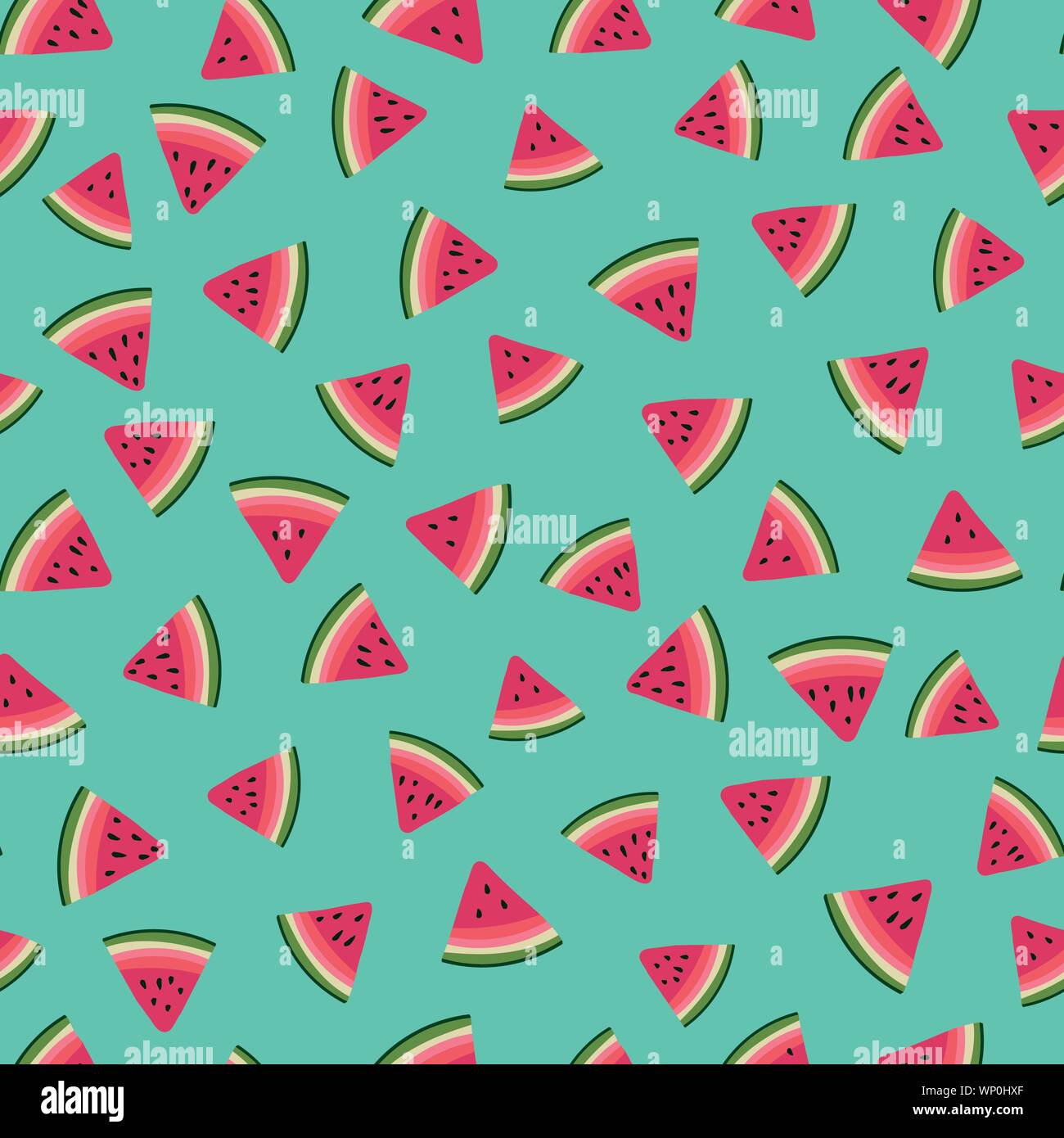vibrant seamless vector pattern with pieces of watermelon on teal ...