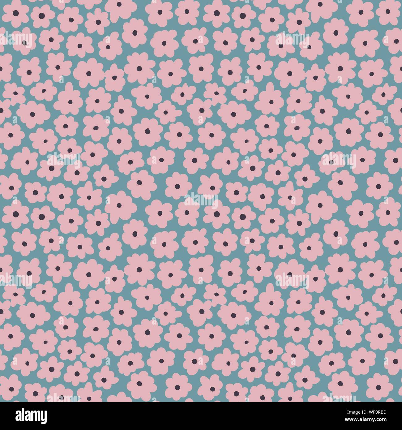seamless vector pattern with simple pink flowers on a blue background ...