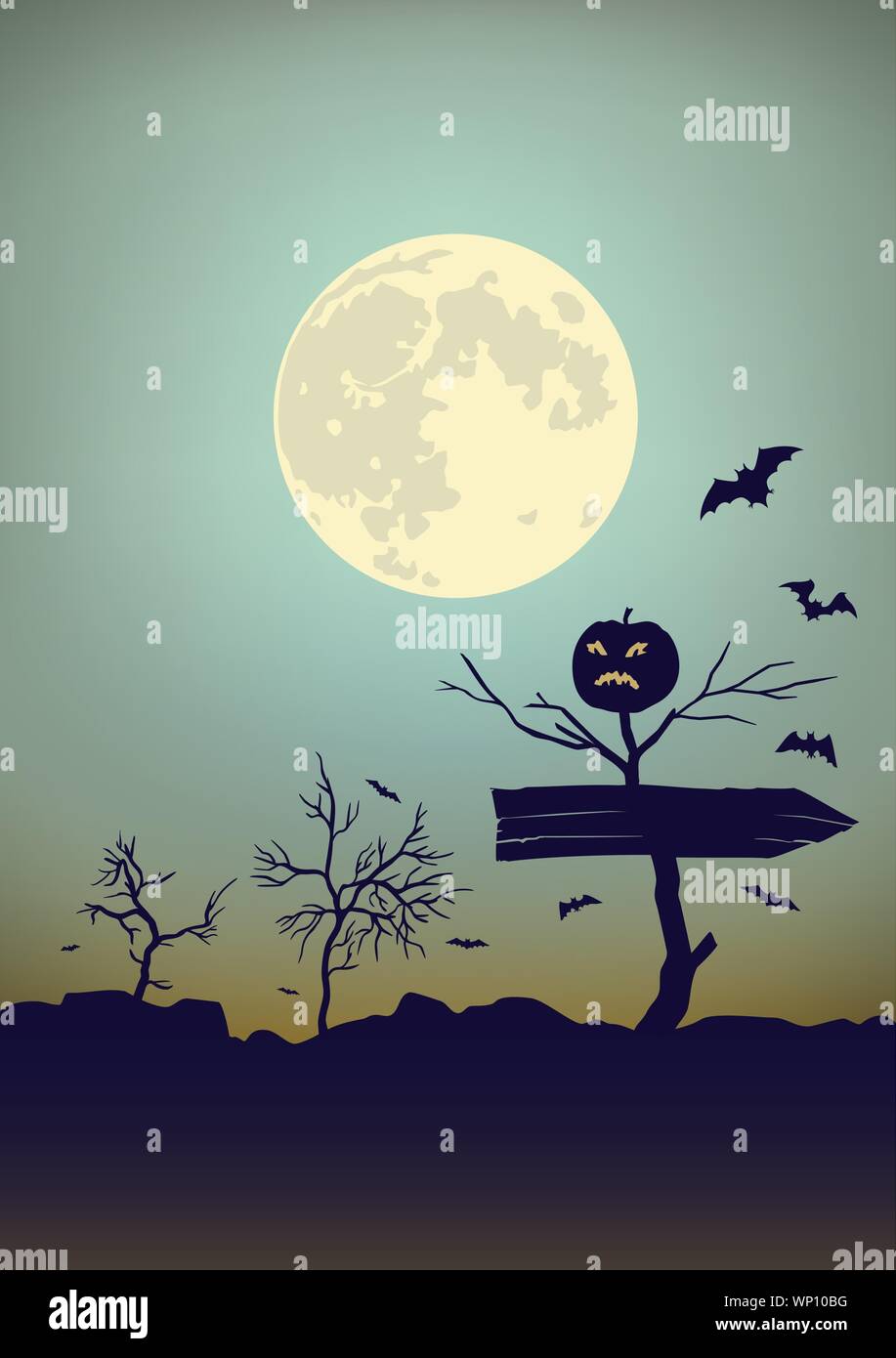 Halloween Moon background with bats and bushes Stock Vector Image & Art ...
