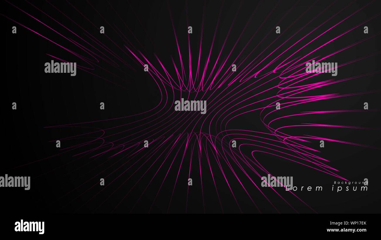 Abstract background of wavy futuristic pink lines. The pink line forms ...