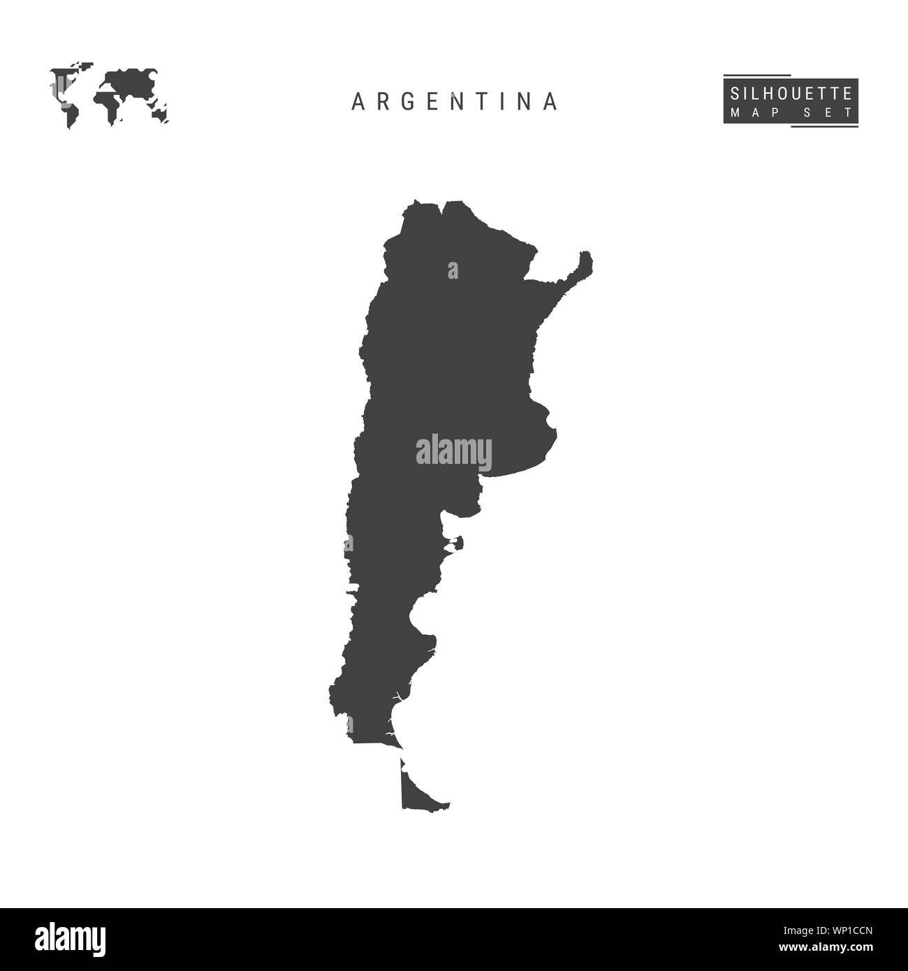 Argentina Blank Map Isolated on White Background. High-Detailed Black Silhouette Map of Argentina. Stock Photo