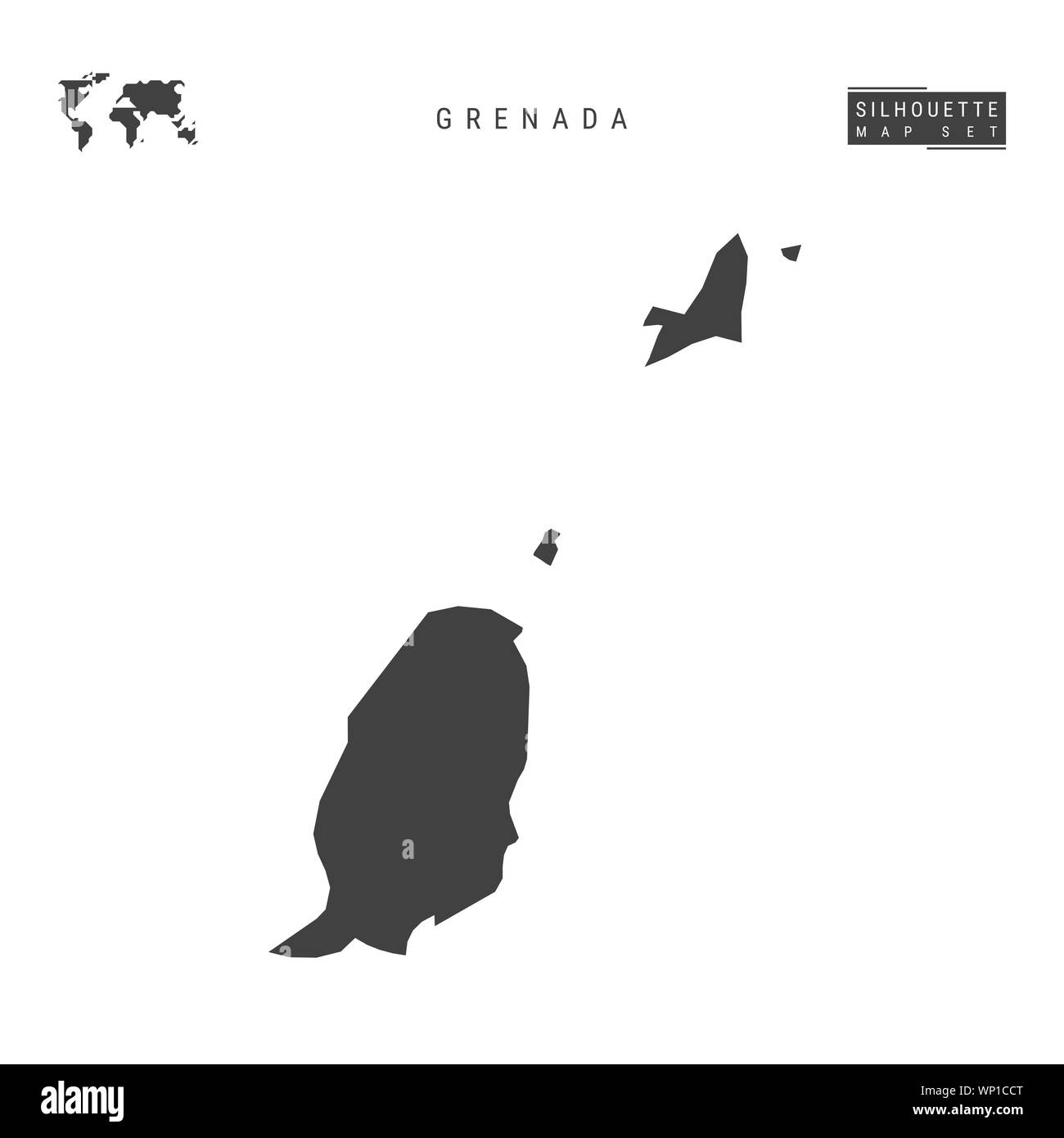Grenada Blank Map Isolated on White Background. High-Detailed Black Silhouette Map of Grenada. Stock Photo